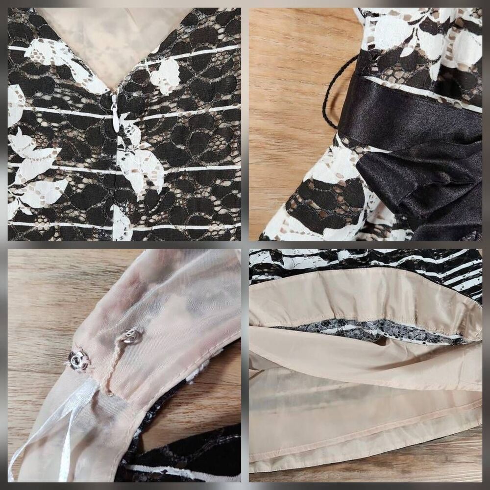 ☔️🔺️Signature by Robbie Bee Black w/White Lace Overlay Sleeveless Dress Small - Picture 10 of 12
